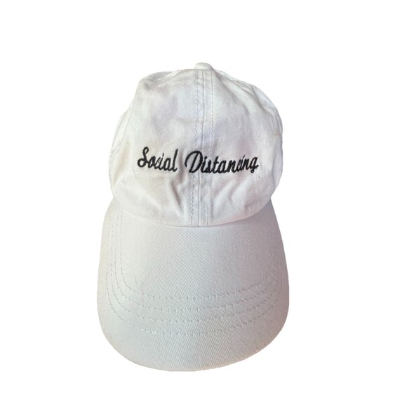 Social Distancing Logo White Baseball Hat Cap Embroidered Strap Back COVID - Picture 1 of 6